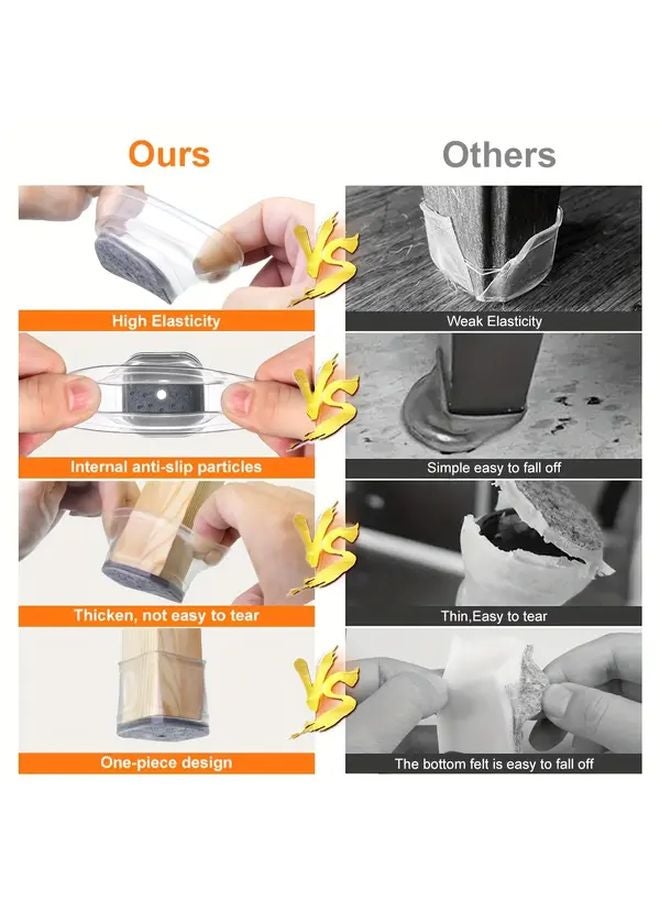 24 Pcs Gray Heavy Duty Silicone Felt Chair Leg Floor Protectors Noise Reducing Scratch Proof - Image 2